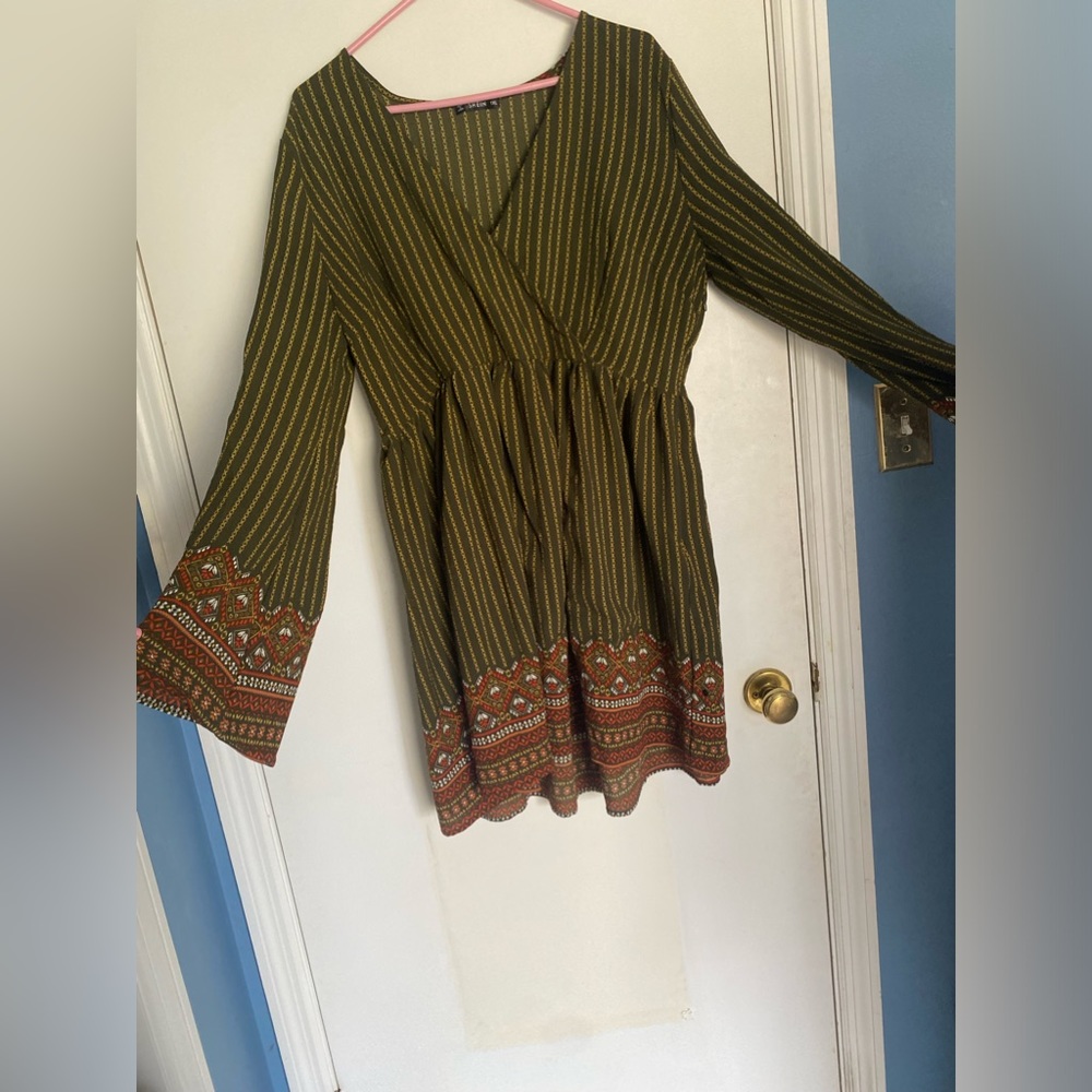 Shein green patterned dress